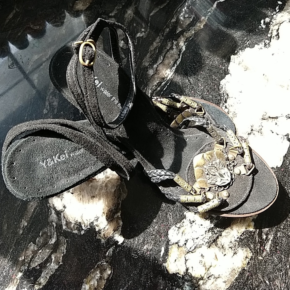 Suede strappy black heels by Y&Kei